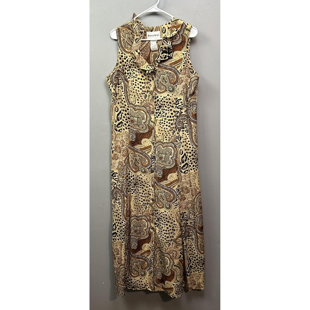 Danny & Nicole Dress Womens 12 Brown Paisley Leopard Print Sleeveless Maxi Boho